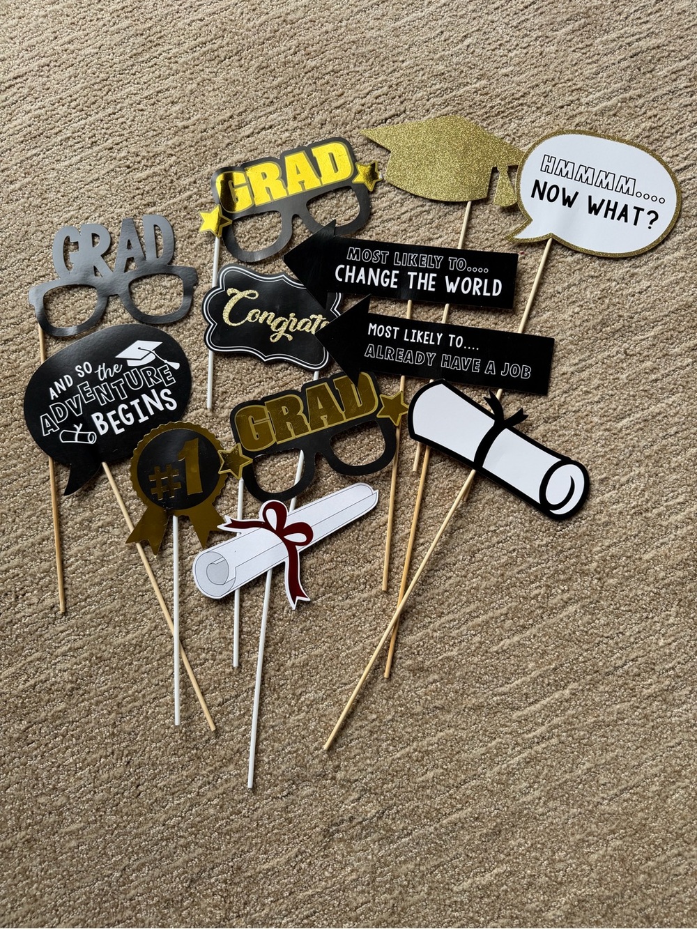 🎓✨ Graduation Party Photo Booth Props & Light-Up Grad Hat Sign Set ✨🎓
